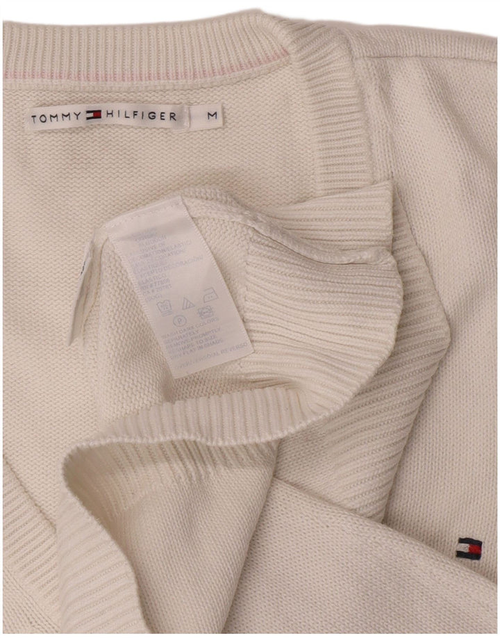 Tommy Hilfiger Pull col en V pour femme UK 14 Coton blanc moyen