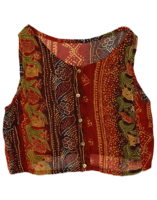 Vintage Womens Crop Sleeveless Shirt Blouse UK 12 Medium Red Floral