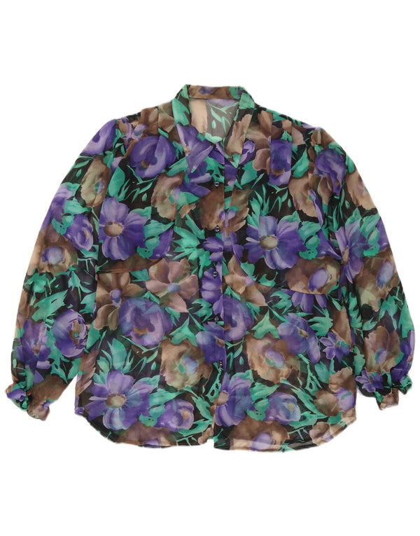 vintage Womens See Through Shirt Blouse UK 18 XL Multicolore Floral