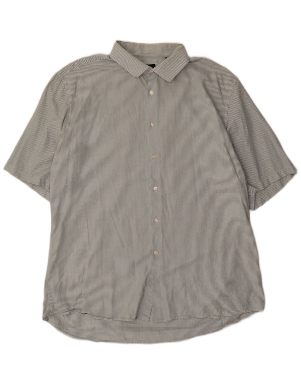 Dkny Chemise ajustée à manches courtes pour homme XL en coton à fines rayures vertes