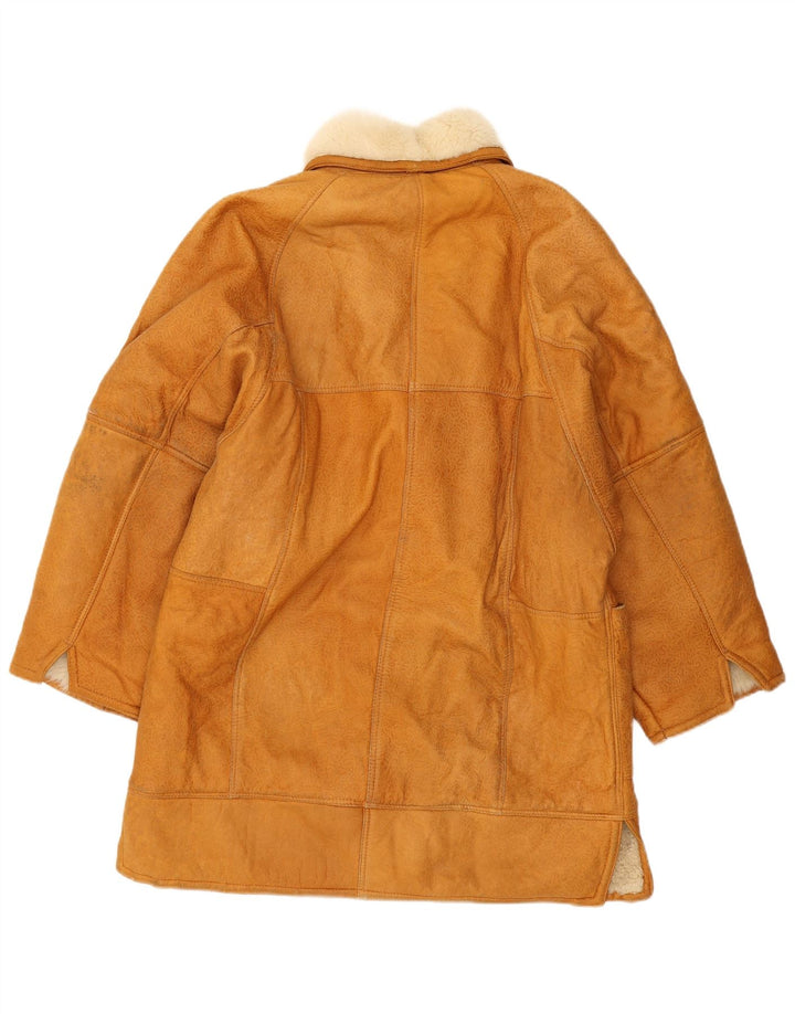 vintage Femme Manteau en peau de mouton surdimensionné UK 14 Beige Moyen