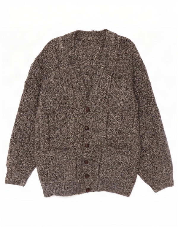 vintage Mens Cardigan Sweater 2XL Gris Moucheté Laine
