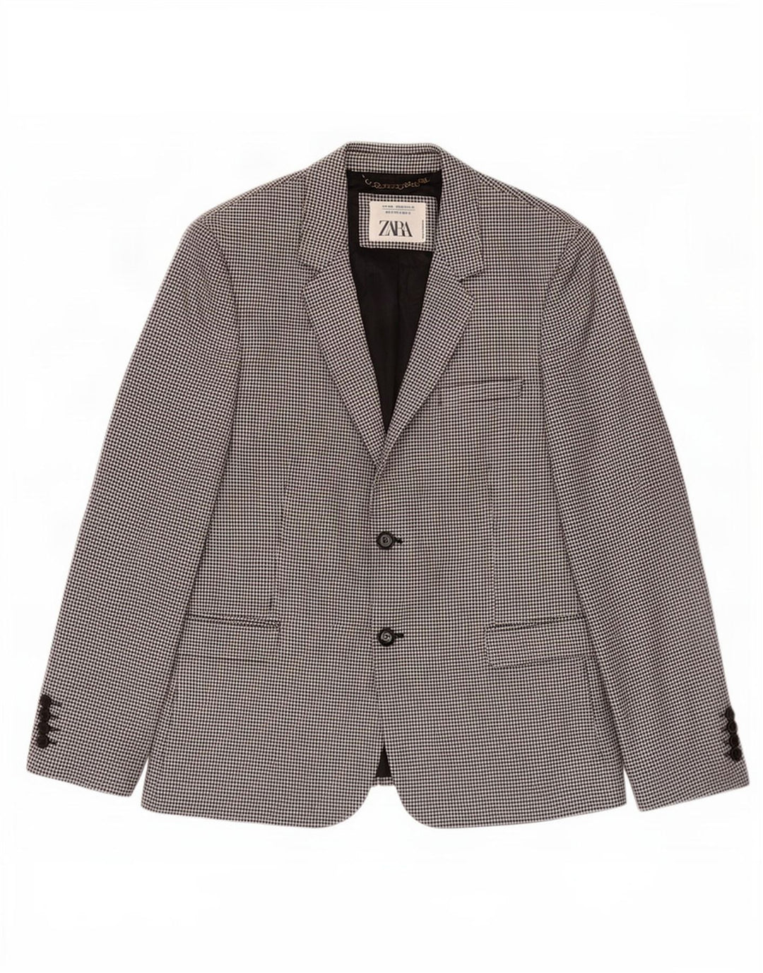 Zara Veste blazer à 2 boutons pour homme EU 52 Large pied-de-poule noir