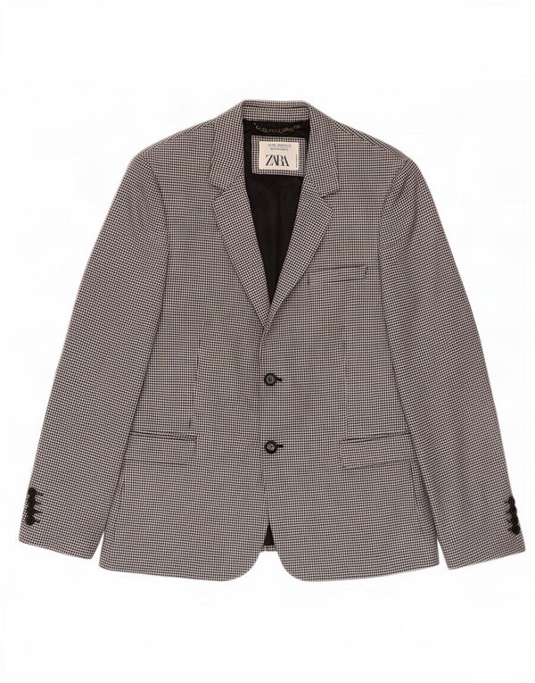 Zara Veste blazer à 2 boutons pour homme EU 52 Large pied-de-poule noir