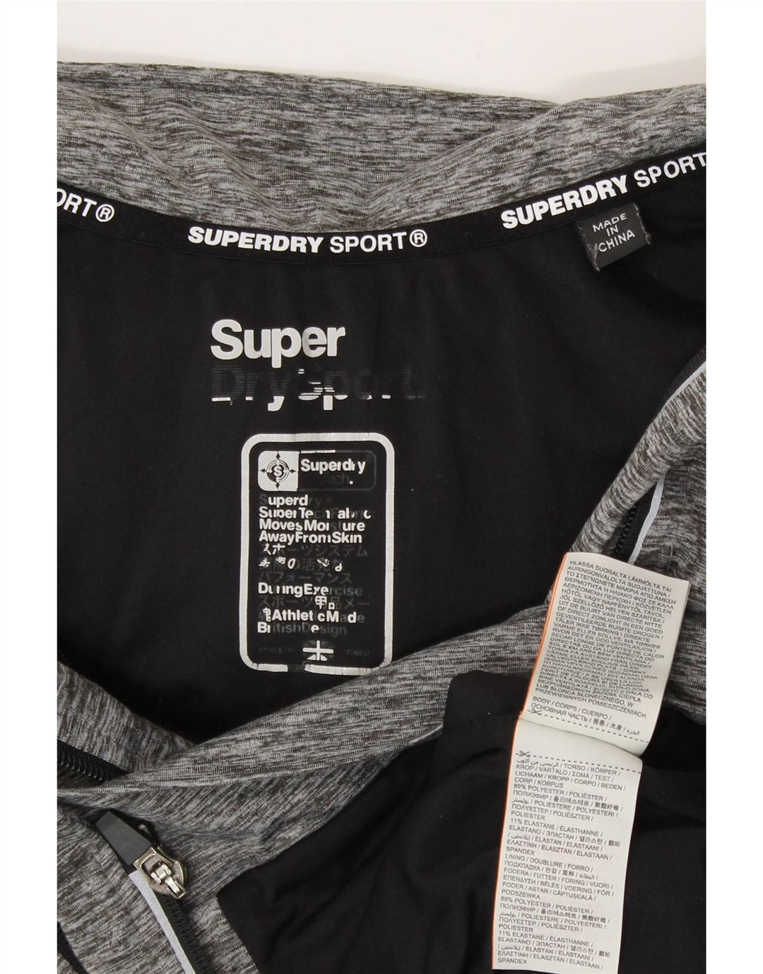 SUPERDRY Pull à capuche zippé graphique pour femme UK 14 Gris moyen moucheté