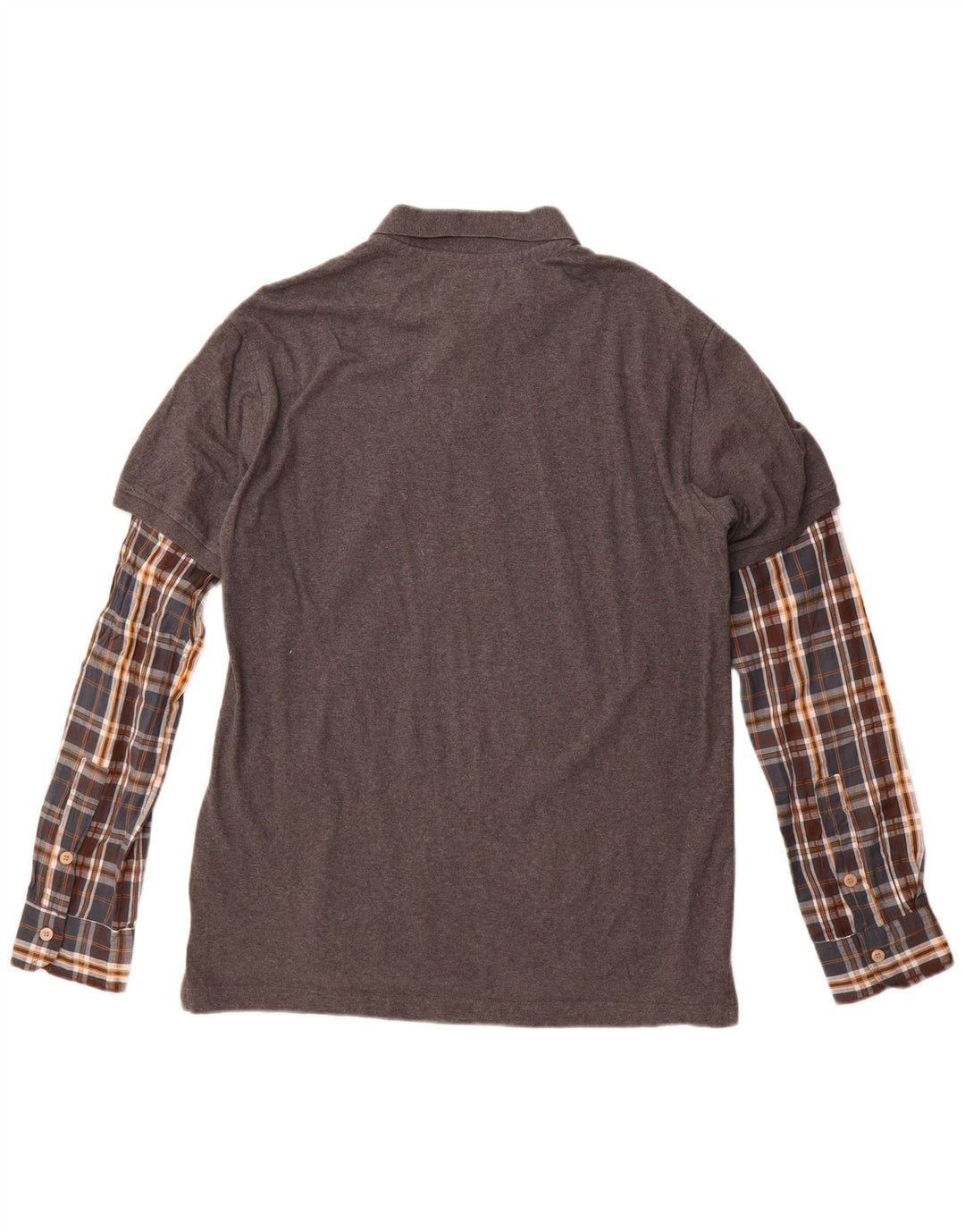 Desigual Polo Regular Manches Longues Homme XL Gris Carreaux Coton