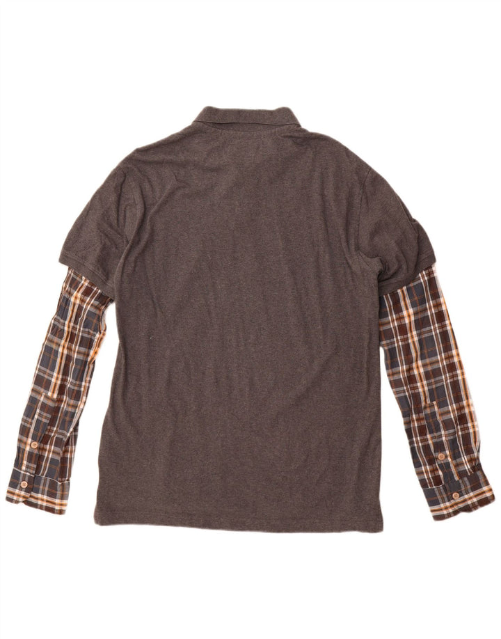 Desigual Polo Regular Manches Longues Homme XL Gris Carreaux Coton