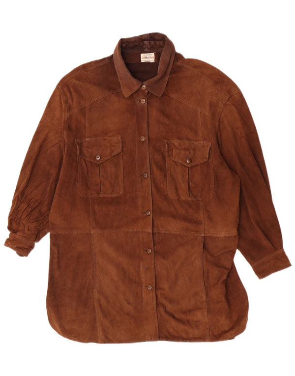 Vittorio Forti Surchemise longue en daim pour femme IT 46 Large Marron