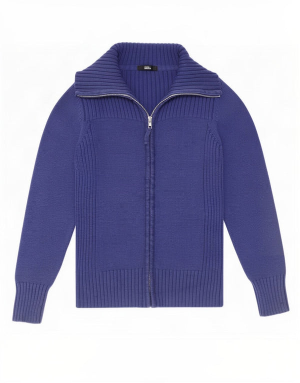 Marks & Spencer Pull cardigan entièrement zippé pour femme UK 10 Petit coton bleu