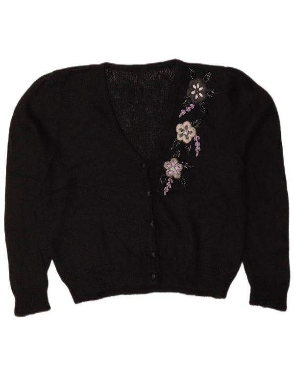 vintage Femme Cardigan Pull UK 18 XL Noir Floral