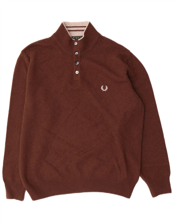 Fred Perry Pull à col boutonné pour homme en laine marron Taille L
