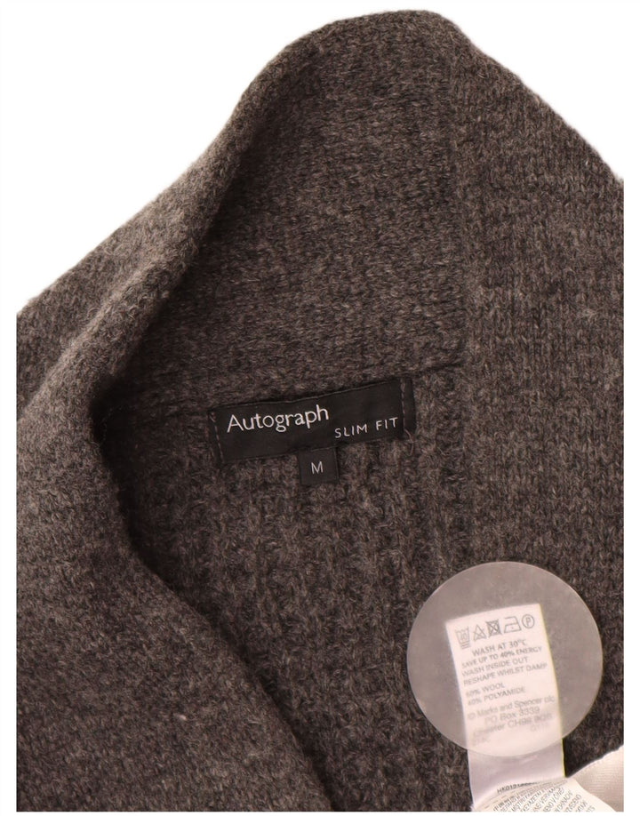 Marks & Spencer Pull Cardigan Coupe Slim Autograph Homme Laine Gris Moyen