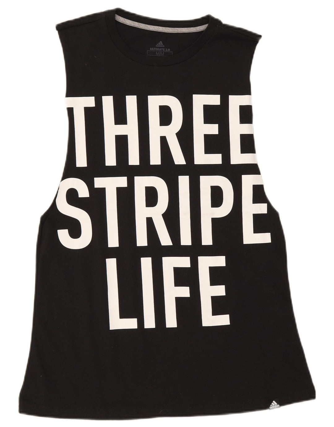 Adidas Femmes Trois Rayures Graphique Débardeur UK 12 Moyen Noir Polyester