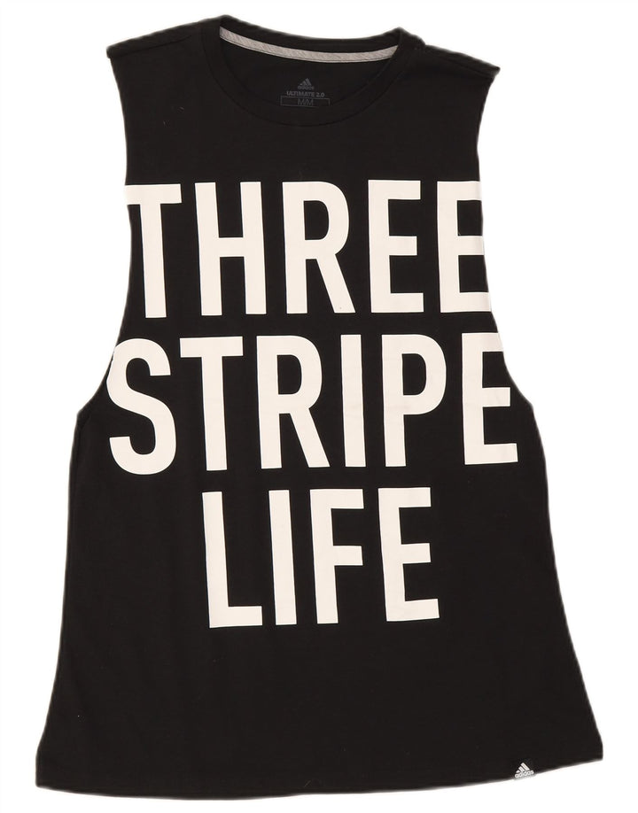 Adidas Femmes Trois Rayures Graphique Débardeur UK 12 Moyen Noir Polyester