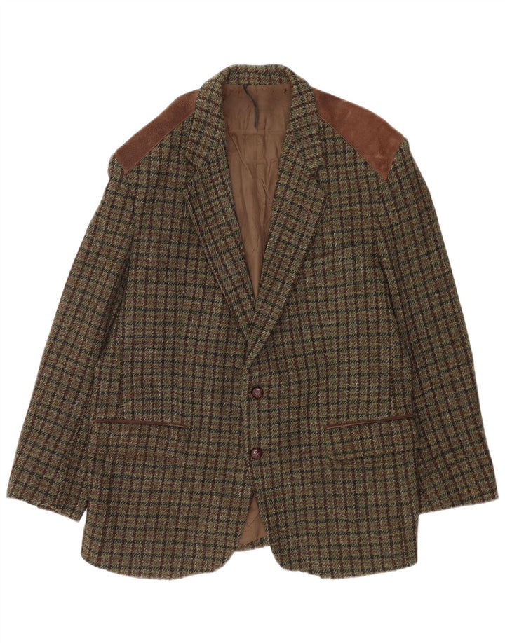 Harris Tweed Veste blazer à 2 boutons pour homme UK 38 pied-de-poule vert moyen