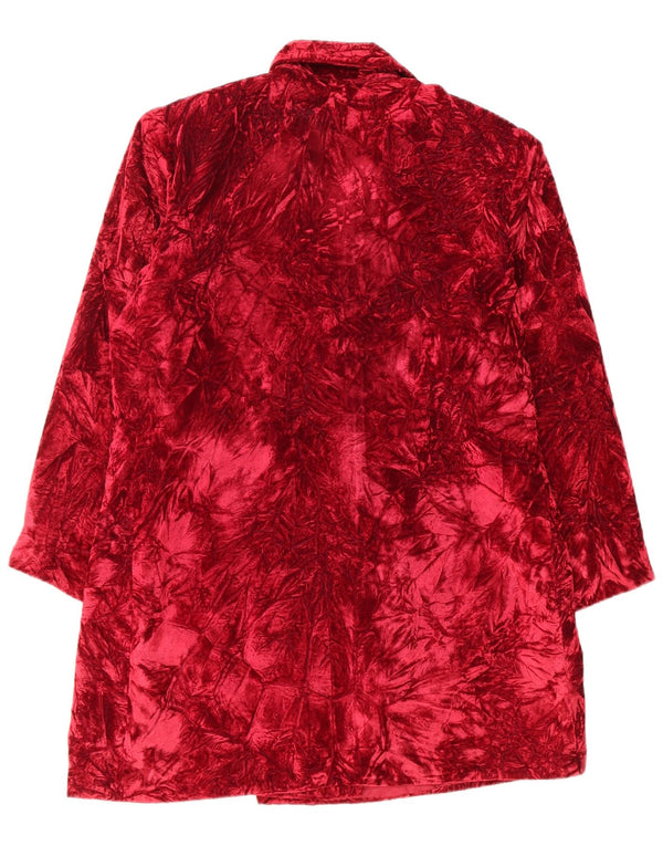 vintage Femmes Longline Abstract Pattern Blazer Jacket UK 14 Rouge Moyen