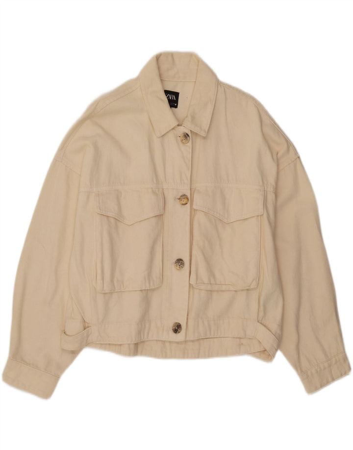 Zara Veste en jean surdimensionnée pour femme UK 16 Large en coton blanc cassé