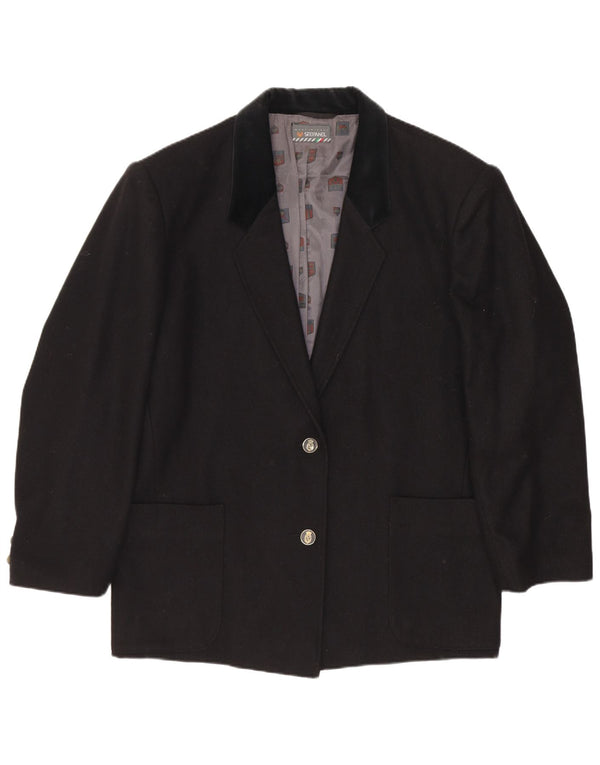 Stefanel Veste Blazer 2 Boutons Femme UK 14 Laine Noir Moyen