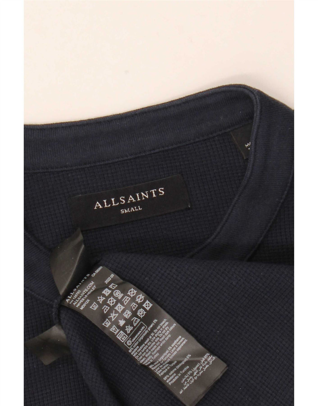 All Saints Haut à manches longues pour hommes en coton bleu marine Small