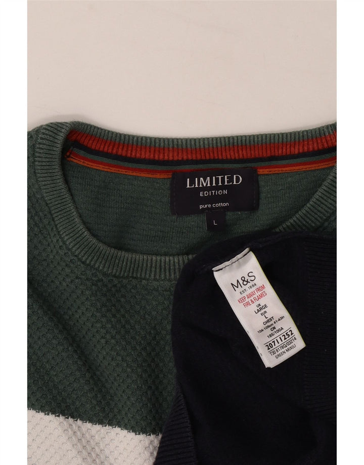 Marks & Spencer Pull à col rond pour homme Taille L Bleu marine Colorblock