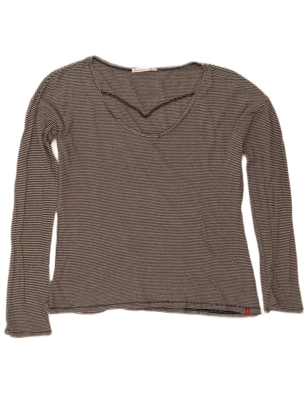 Levi's Top Manches Longues Femme UK 44 Coton Rayé Noir Moyen