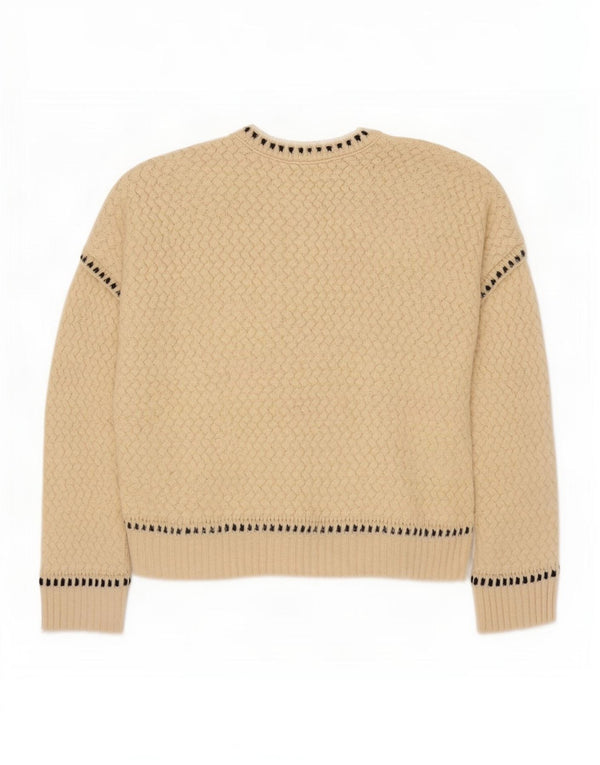 Zara Pull court surdimensionné à col rond pour femme UK 10 Petit Beige