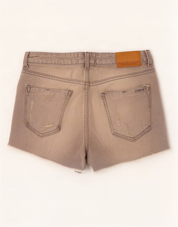 Zara Short en jean vieilli pour femme EU 38 Petit W28 Coton gris