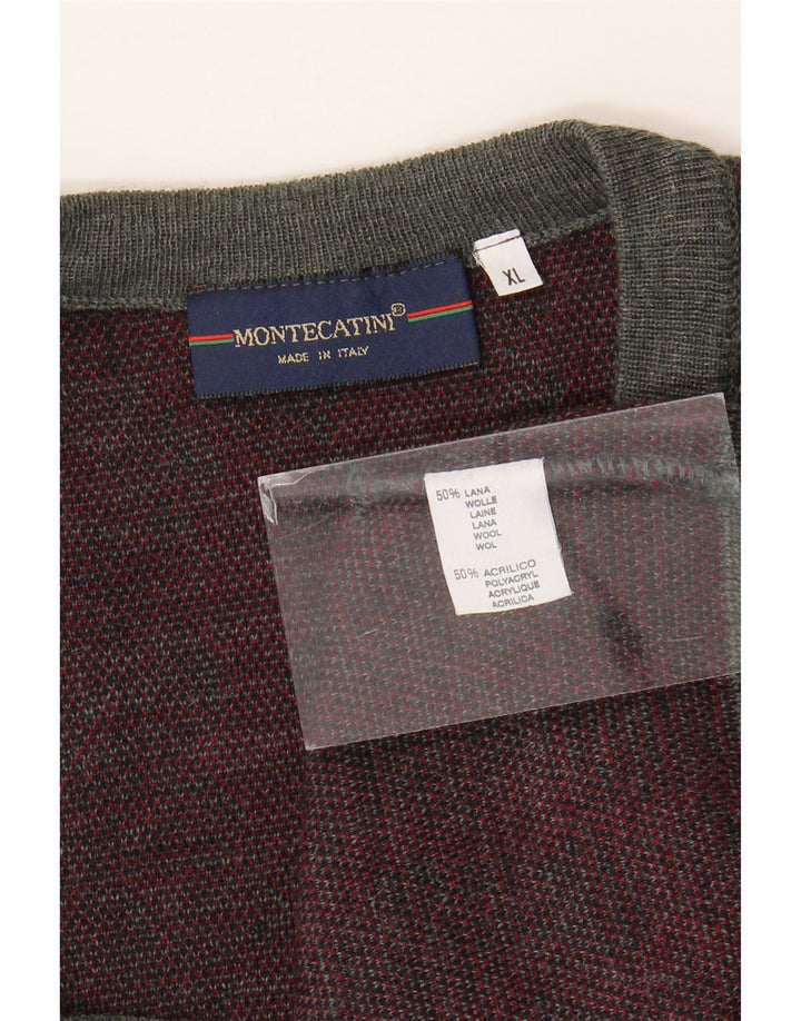 Montecatini Homme Cardigan Sans Manches Pull XL Gris Géométrique Laine