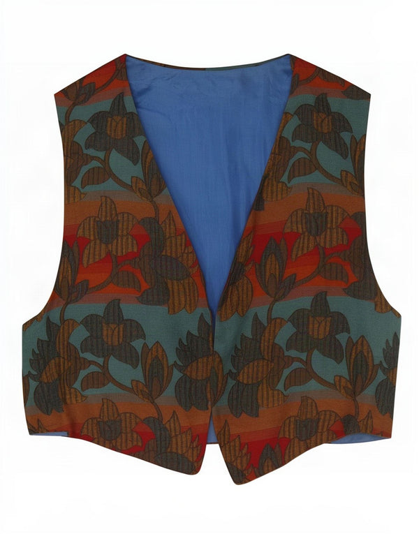 vintage Femmes OPEN Gilet UK 12 Moyen Brun Floral