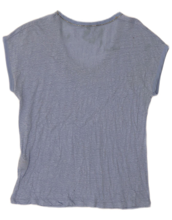 Massimo Dutti Womens T-Shirt Top UK 12 Medium Blue Flecked Linen