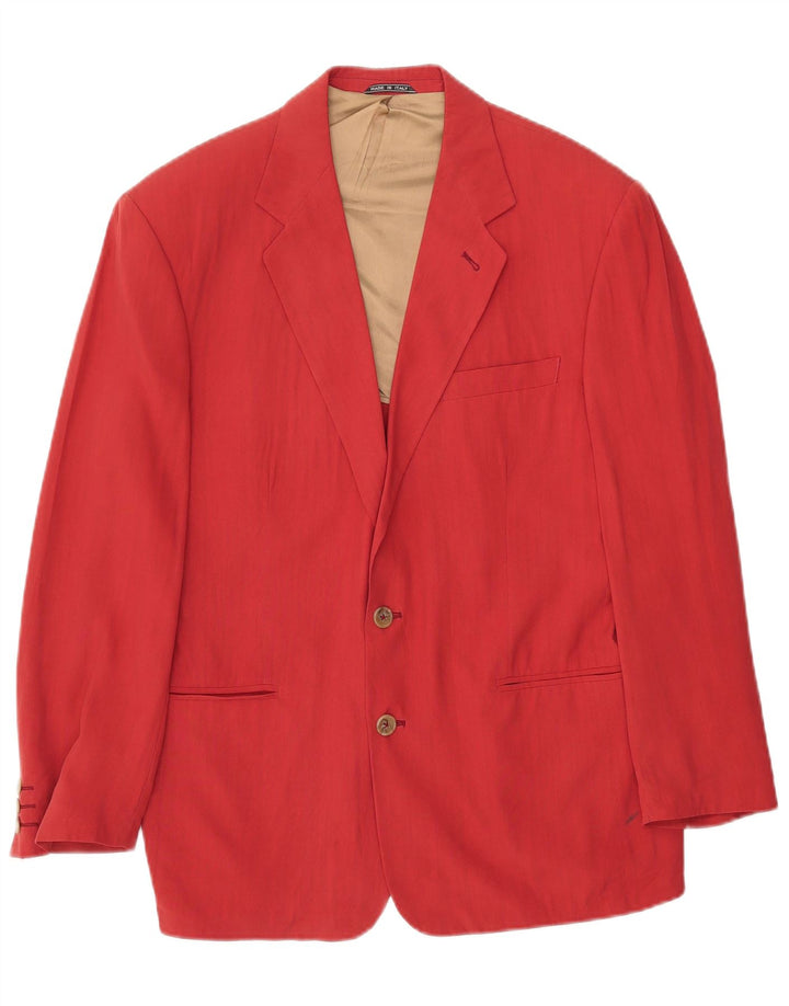 vintage Mens 2 Bouton Loose Fit Blazer Veste IT 46 Petite Soie Rouge