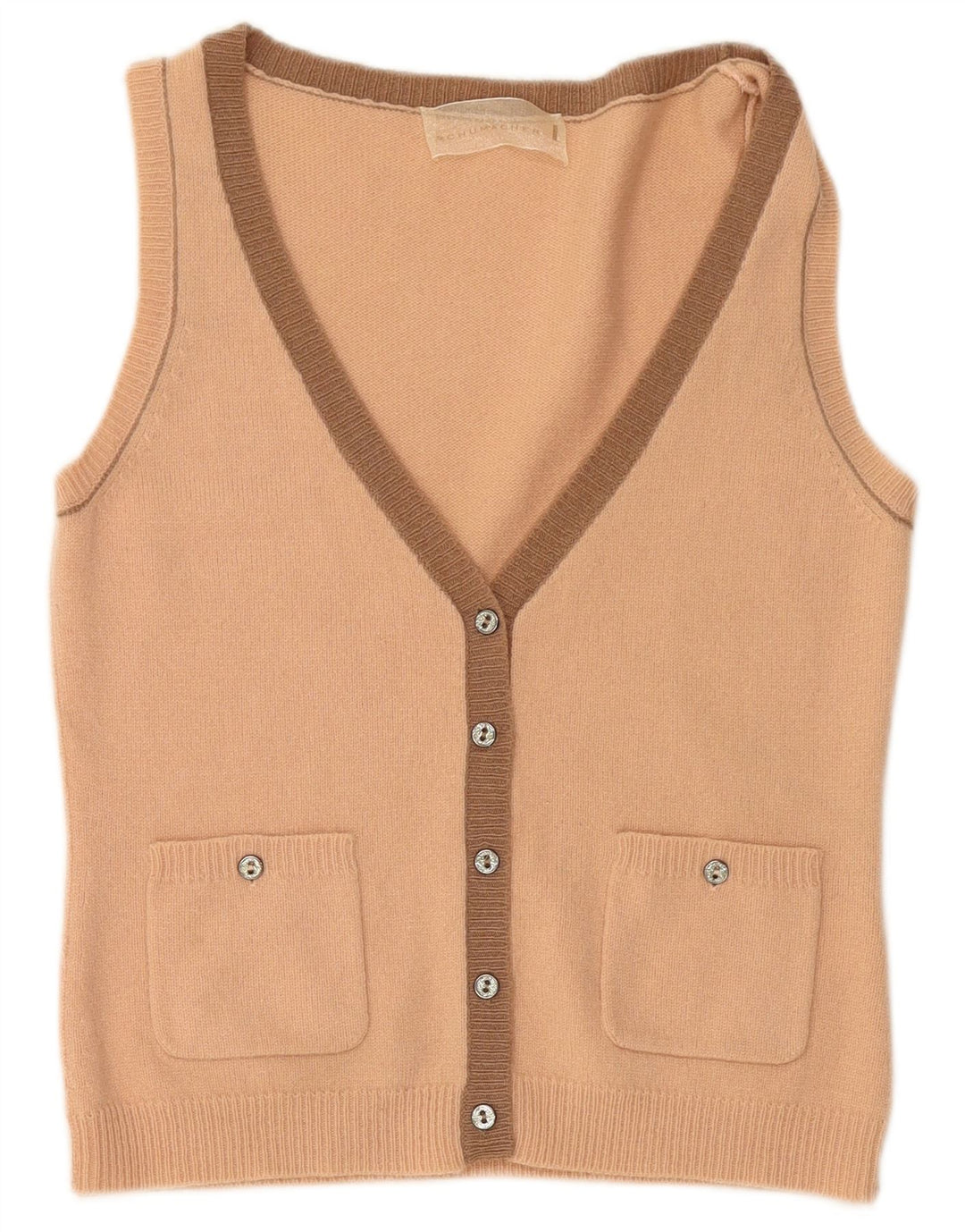 SCHUMACHER Pull cardigan court sans manches pour femme UK 14 Grande laine rose