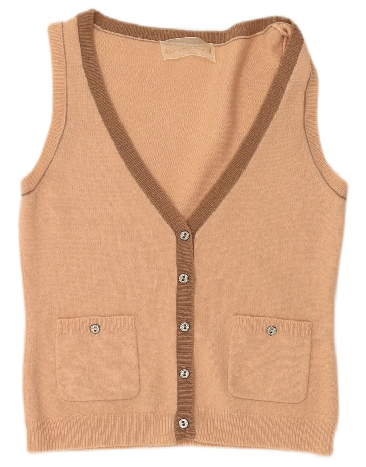 SCHUMACHER Pull cardigan court sans manches pour femme UK 14 Grande laine rose