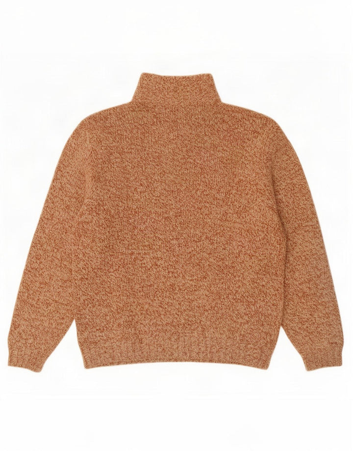 vintage Mens Button Neck Jumper Pull Grande Laine Mouchetée Brune