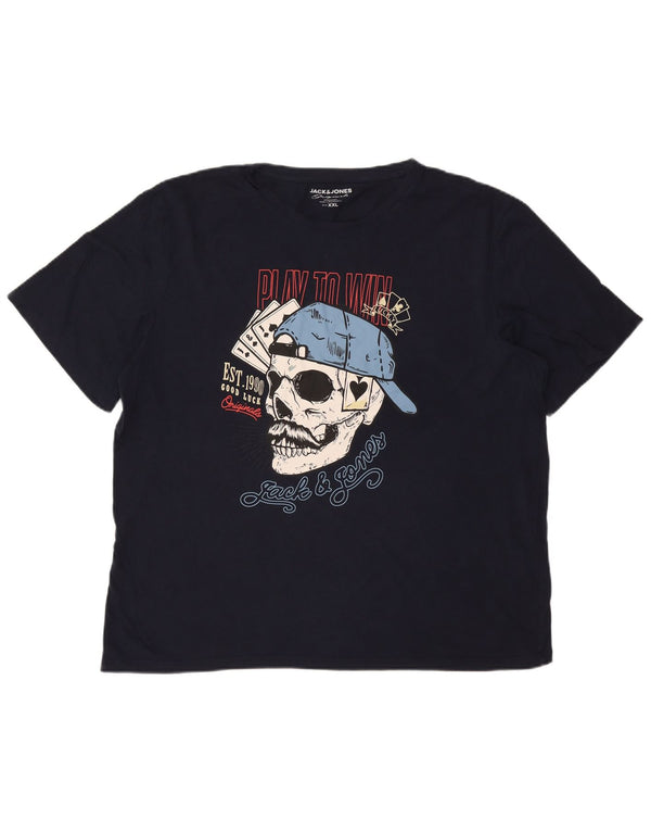 Jack & Jones T-Shirt Graphique Homme Top 2XL Bleu Marine Coton