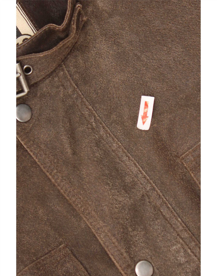 veste utilitaire en cuir de moto vintage pour hommes UK 38 Brun moyen