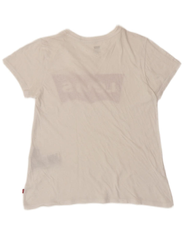 LEVI'S T-Shirt Graphique Femme UK 12 Coton Blanc Moyen