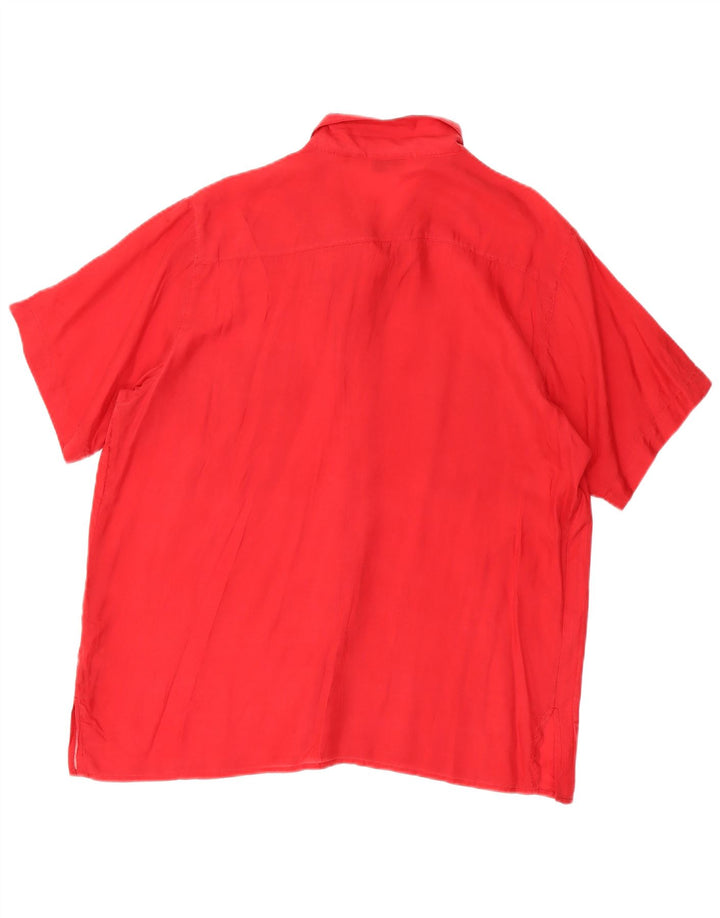 vintage Femme Chemise À Manches Courtes Blouse UK 14 Soie Rouge Moyenne