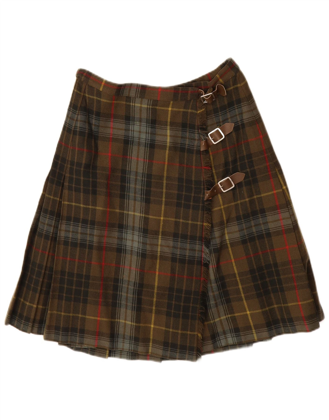 VINTAGE Jupe portefeuille femme W28 Plaid kaki moyen