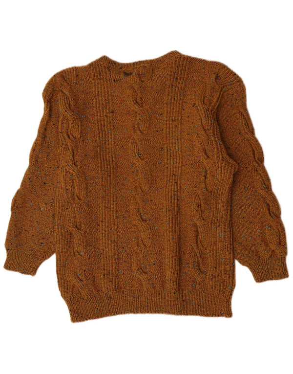 vintage Womens Boat Neck Jumper Sweater UK 14 Grand Brun Moucheté