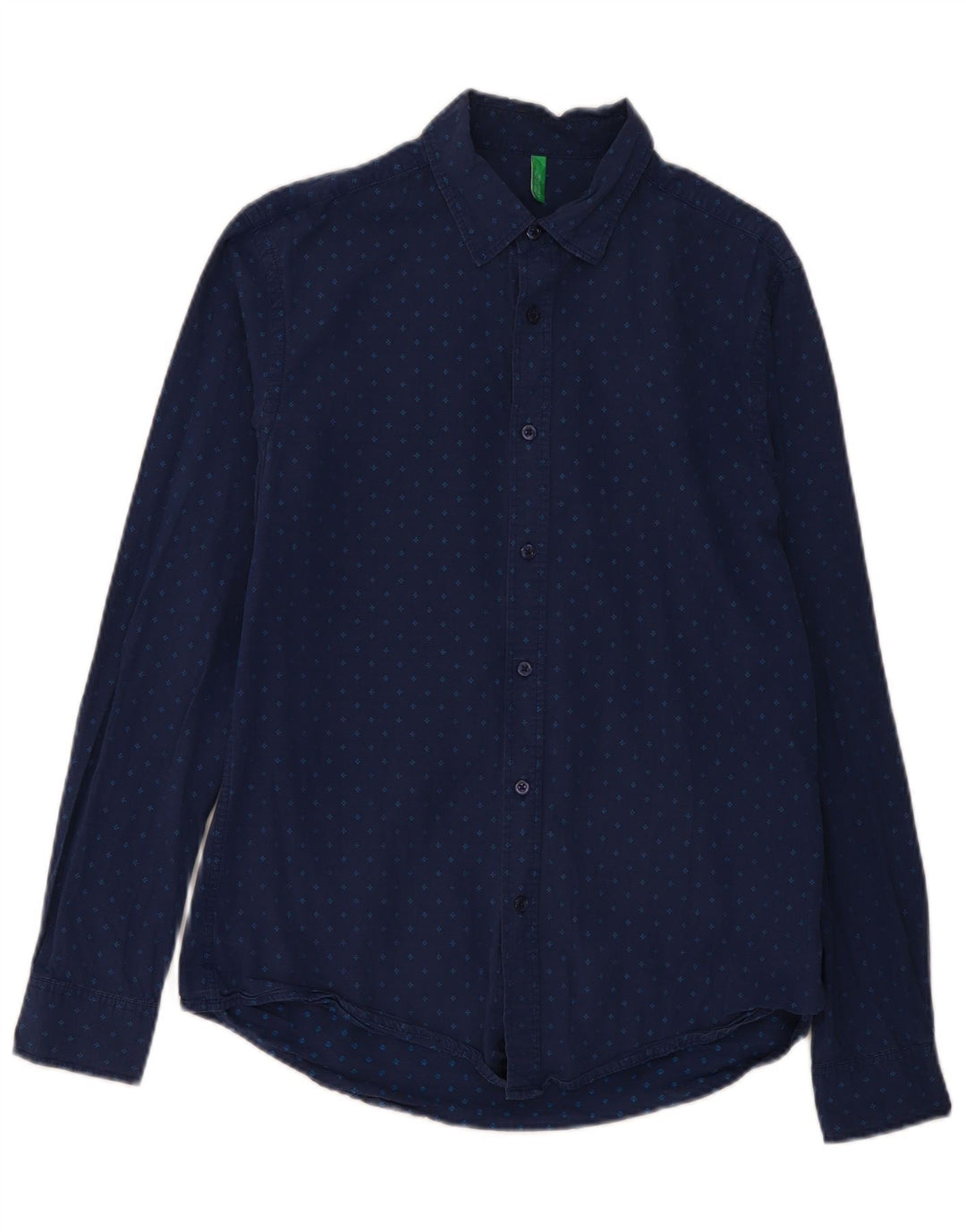 BENETTON Chemise Homme Large Bleu Marine Pois Coton