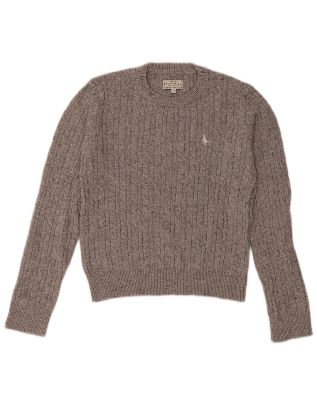 JACK WILLS Pull court à col rond pour femme UK 12 laine gris moyen