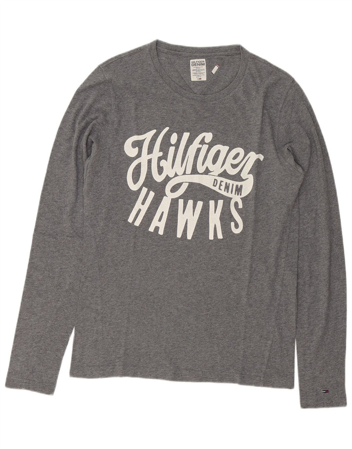 Tommy Hilfiger Haut graphique à manches longues pour homme Petit coton moucheté gris