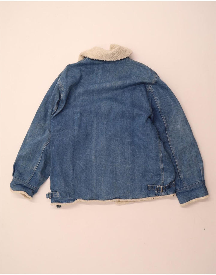 VINTAGE Veste Sherpa Denim Homme UK 40 Grand Coton Bleu