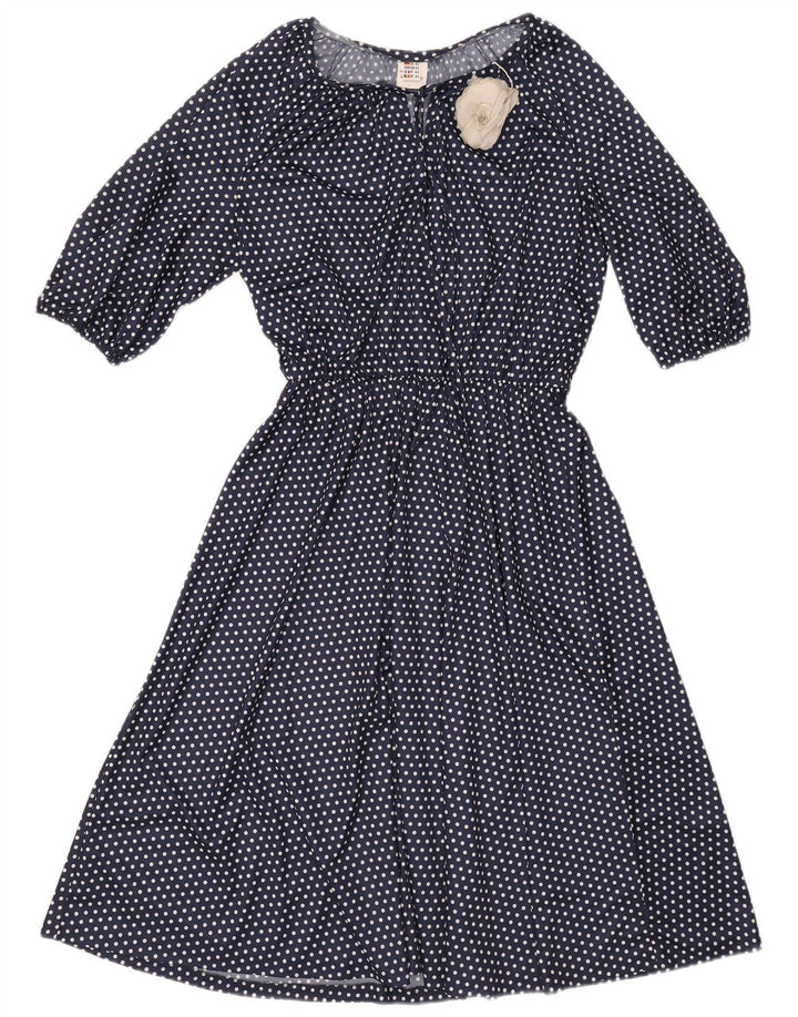 vintage Femmes Voir à travers une robe trapèze UK 10 Petit Polyester Bleu Marine
