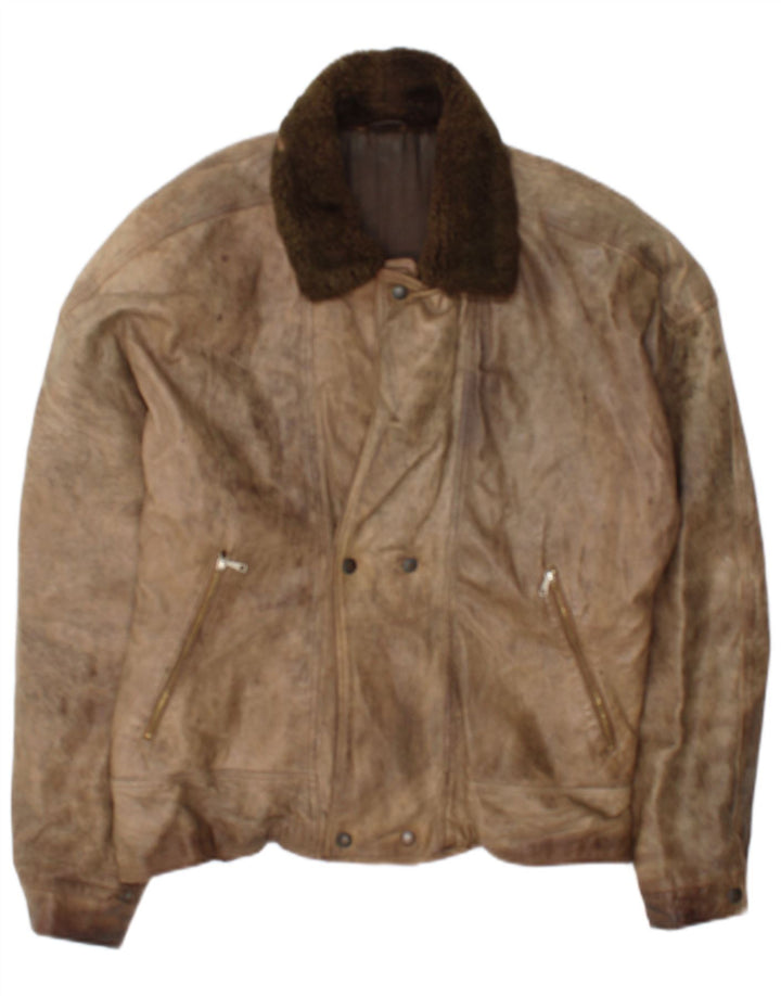 veste en cuir homme vintage IT 50 Grand cuir marron
