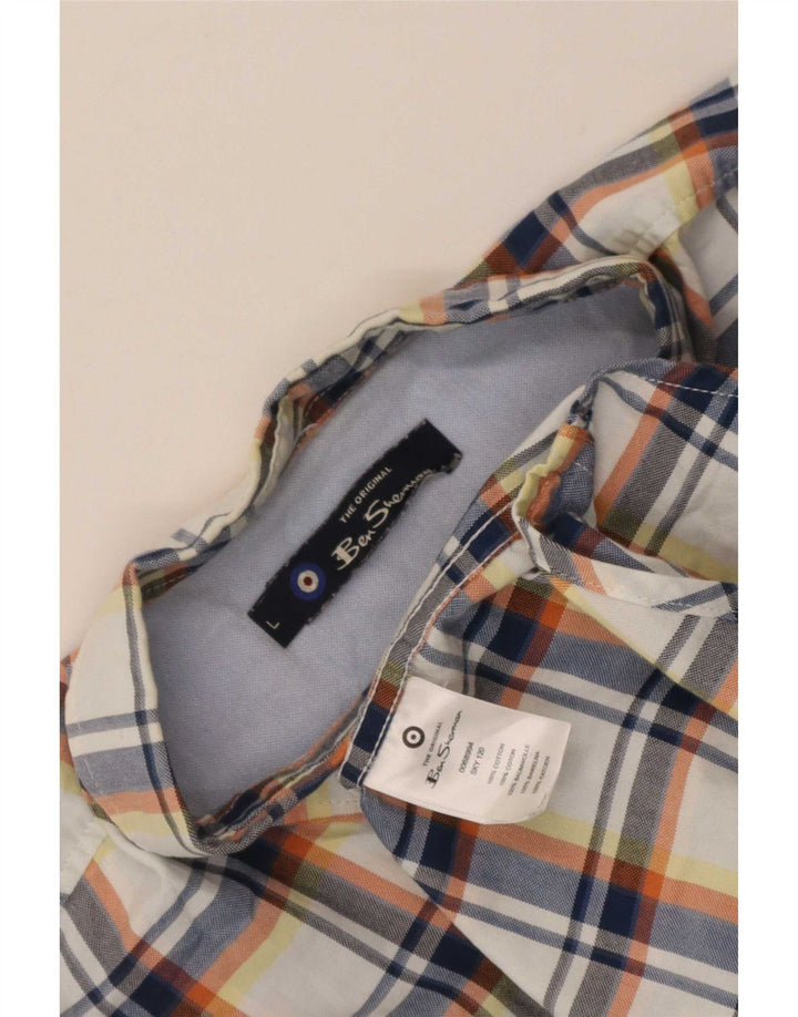 Ben Sherman Chemise à manches courtes pour homme en coton à carreaux bleus