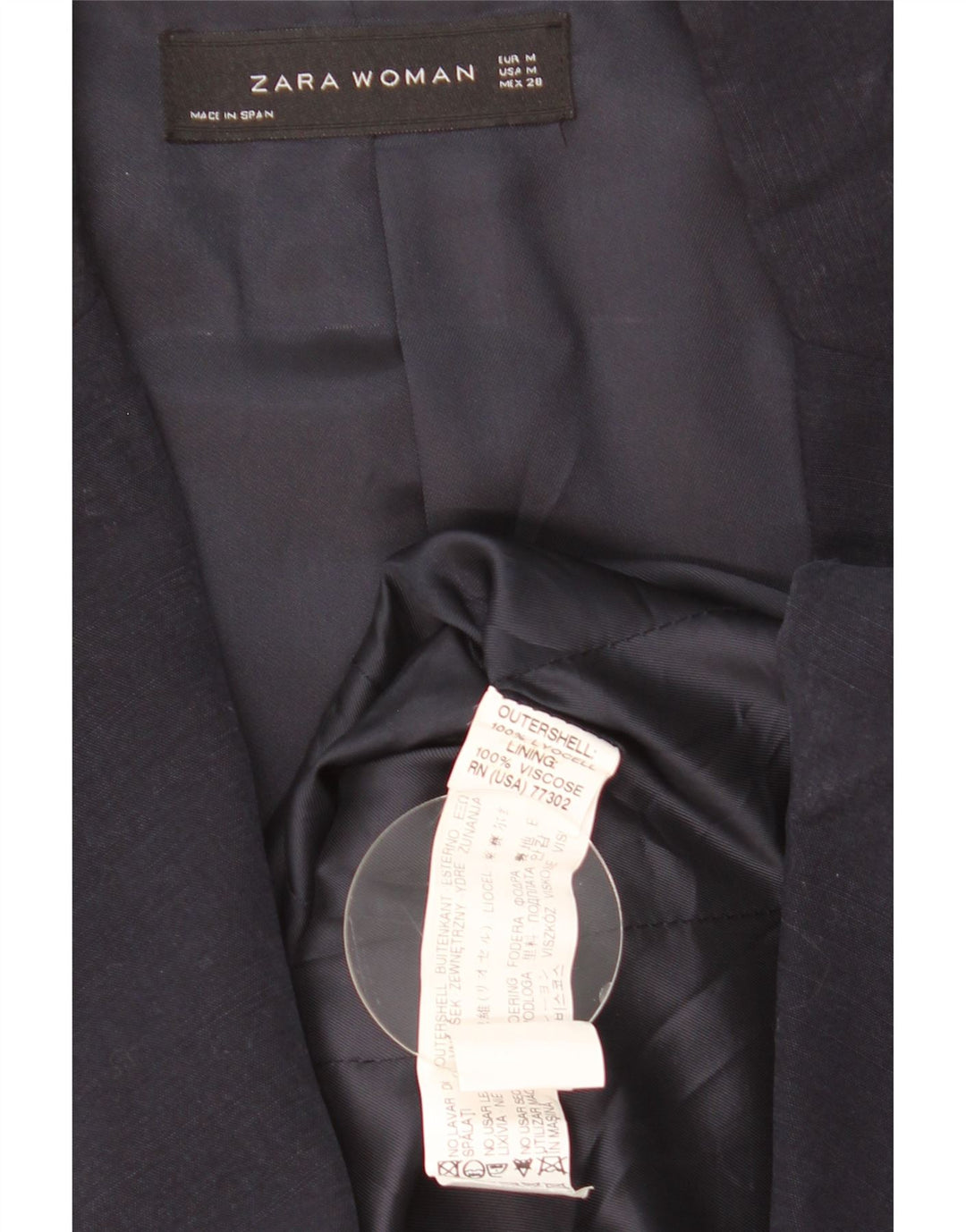 Zara Veste Blazer 1 Bouton Femme UK 12 Bleu Marine Moyen Lyocell