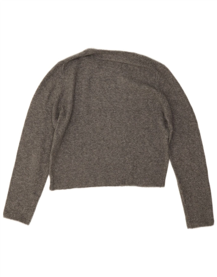 Zara Pull court à col rond pour femme UK 14 Gris moyen