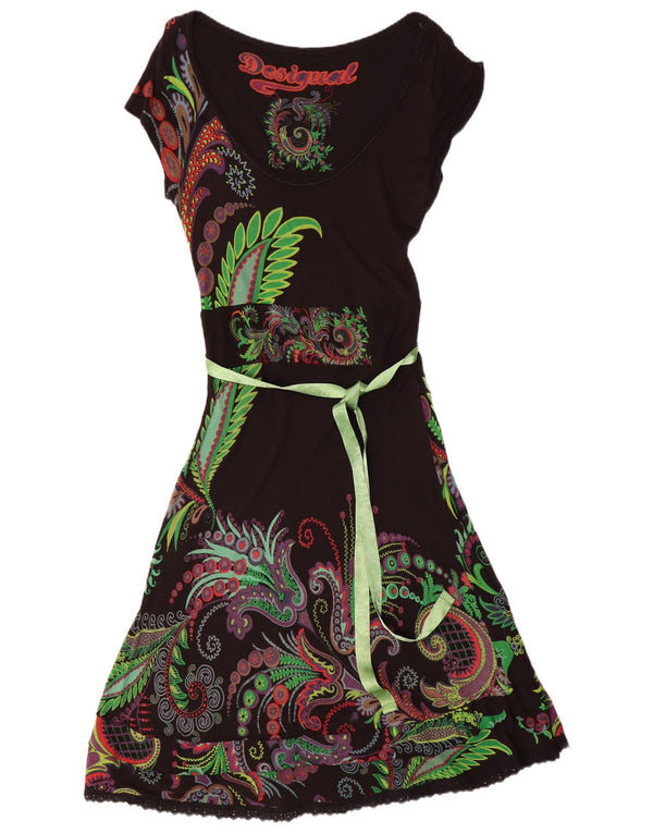 Desigual Robe trapèze graphique pour femme UK 44 Large Noir Paisley Viscose